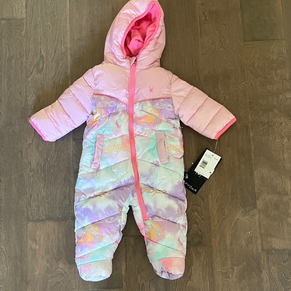 NWT Spyder Pink infant Snowsuit with Multicolor Accents size 3/6M